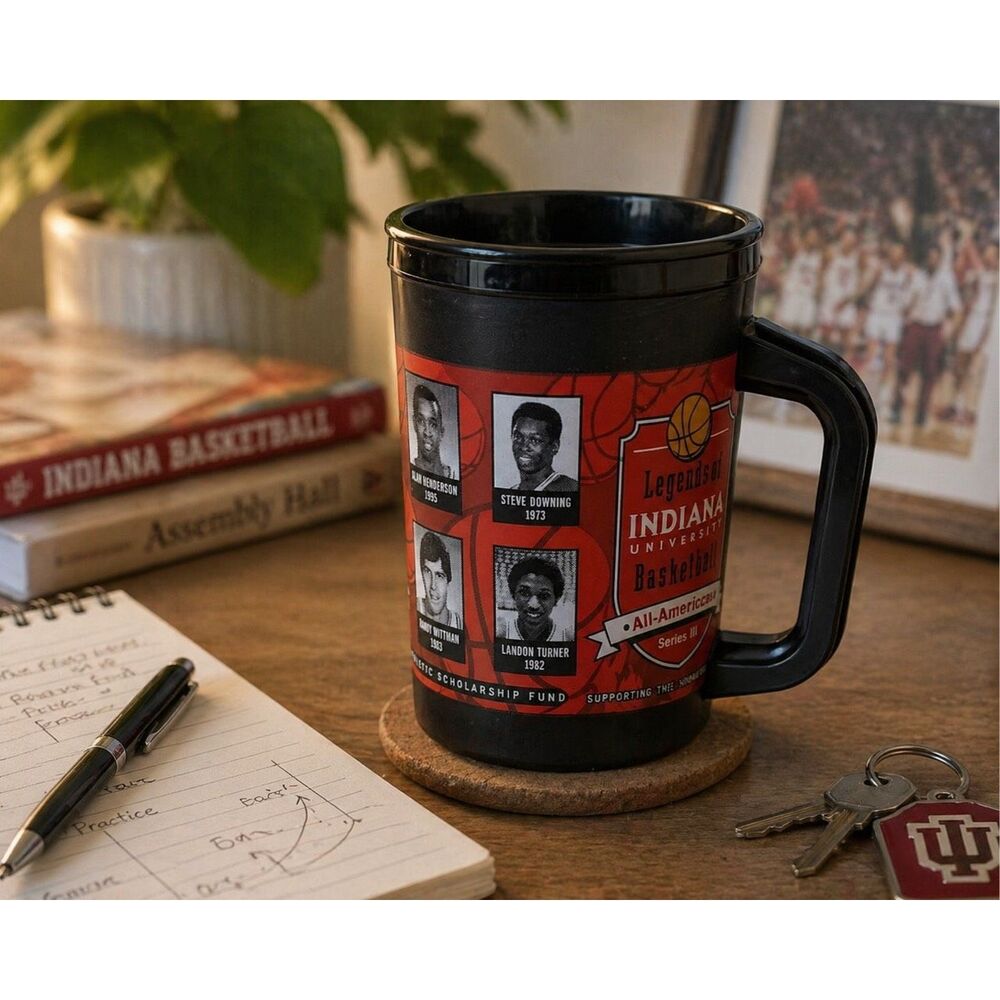 ALADDIN TRAVEL MUG CUP INDIANA UNIVERSITY HOOSIERS LEGENDS OF BASKETBALL 20OZ